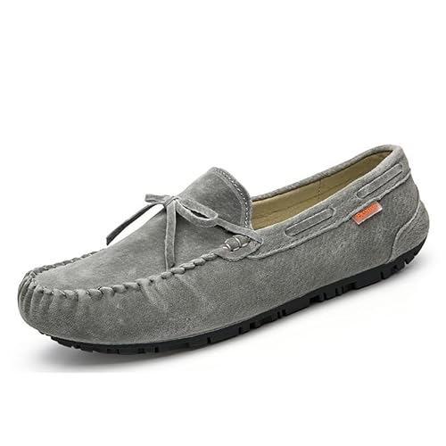 TAYGUM Herren-Loafer-Schuh, einfarbig, Wildleder, Vamp-Mokassins, Bootsschuhe, Flacher Absatz, leicht, bequem, modisch, Hochzeit, Slip-on (Color : Gray, Size : 38 EU) von TAYGUM