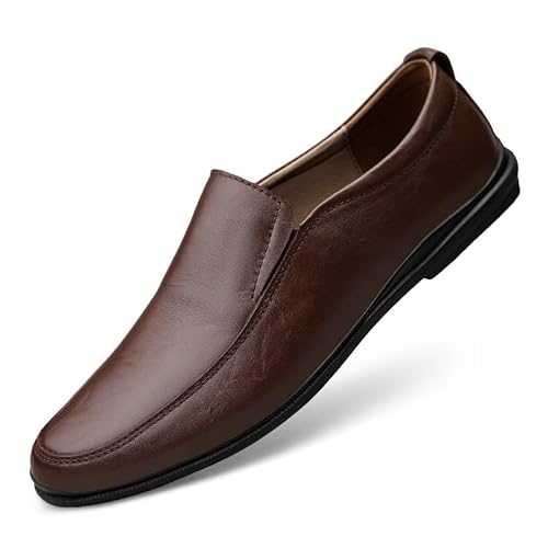 TAYGUM Herren-Loafer-Schuh, einfarbig, runde Zehenpartie, veganes Leder, rutschfest, leicht, bequem, Party-Slipper(Color:Dunkelbraun,Size:44 EU) von TAYGUM