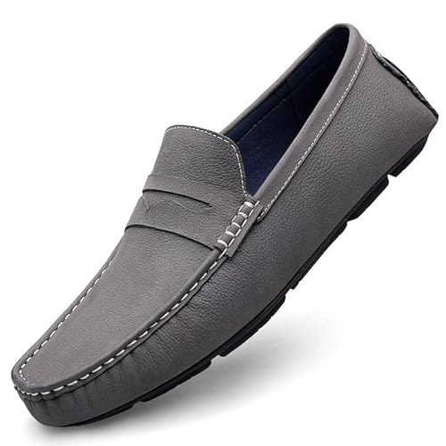 TAYGUM Herren-Loafer-Schuh, quadratische Zehenpartie, Leder, Penny-Loafer for Fahren, rutschfest, flexibel, rutschfest, Hochzeit, klassischer Slip-on(Color:Gray,Size:39 EU) von TAYGUM