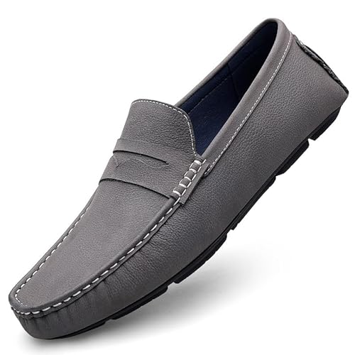 TAYGUM Herren-Loafer-Schuh, quadratische Zehenpartie, Leder, Penny-Loafer for Fahren, rutschfest, flexibel, rutschfest, Hochzeit, klassischer Slip-on(Color:Gray,Size:45 EU) von TAYGUM