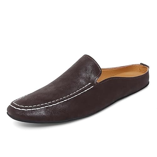 TAYGUM Herren-Loafer-Schuh, runde Zehenpartie, Kunstleder, halbe Loafer-Schuhe, rutschfest, rutschfest, leicht, for den Außenbereich(Color:Braun,Size:37 EU) von TAYGUM