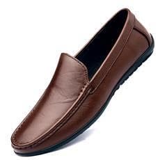 TAYGUM Herren-Loafer-Schuh, runde Zehenpartie, Kunstleder-Loafer-Schuhe, bequem, Flacher Absatz, rutschfest, Hochzeit, lässig, Slip-on (Color : Braun, Size : 37 EU) von TAYGUM