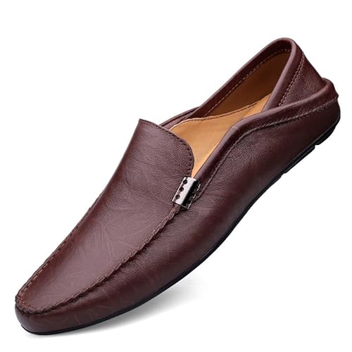 TAYGUM Herren-Loafer-Schuh, runde Zehenpartie, Leder-Loafer-Schuhe, rutschfest, Flacher Absatz, leicht, for Abschlussball, Party, Slip-on(Color:Dunkelbraun,Size:38 EU) von TAYGUM