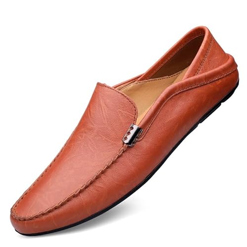 TAYGUM Herren-Loafer-Schuh, runde Zehenpartie, Leder-Loafer-Schuhe, rutschfest, Flacher Absatz, leicht, for Abschlussball, Party, Slip-on(Color:Red Brown,Size:40 EU) von TAYGUM