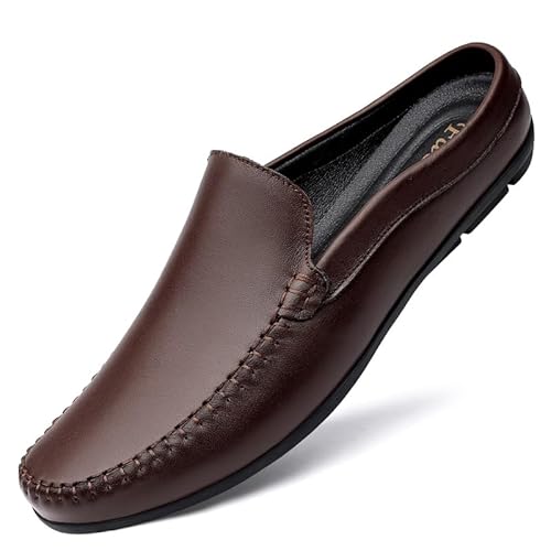 TAYGUM Herren-Loafer-Schuh, runde Zehenpartie, einfarbig, Halb-Loafer-Schuhe aus Kunstleder, leicht, Flacher Absatz, Bequeme, lässige Slip-Ons (Color : Braun, Size : 38 EU) von TAYGUM