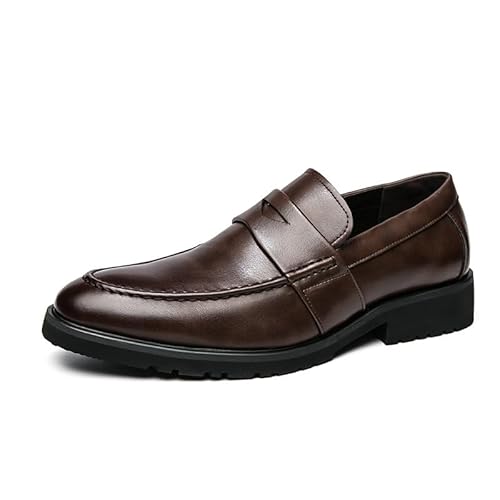 TAYGUM Herren-Loafer-Schuhe, runde, brünierte Zehenpartie, veganes Leder, Penny-Loafer, bequem, leicht, rutschfest, for Hochzeiten(Color:Braun,Size:45 EU) von TAYGUM