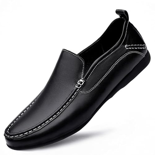 TAYGUM Herren-Loafer-Schuhe, runde Zehen, einfarbige Loafer-Schuhe, bequem, leicht, Flacher Absatz, Hochzeits-Slipper (Color : Schwarz, Size : 37 EU) von TAYGUM