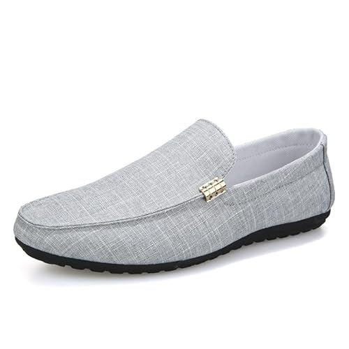 TAYGUM Herren-Loafer-Schuhe, runde Zehenpartie, Stoff-Loafer-Schuhe, leicht, flexibel, Flacher Absatz, Abschlussball, Party, Slip-ons (Color : Gray, Size : 46 EU) von TAYGUM