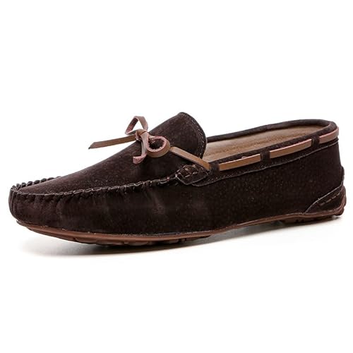 TAYGUM Herren-Loafer-Schuhe, runde Zehenpartie, Wildleder-Vamp-Mokassins, Bootsschuhe, rutschfest, bequem, leicht, Hochzeits-Slipper (Color : Braun, Size : 38 EU) von TAYGUM