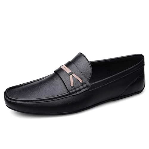TAYGUM Herren-Loafer-Schuhe, runder Zehenbereich, Leder, Penny-Loafer, leicht, Flacher Absatz, Flexible Outdoor-Slipper(Color:Schwarz,Size:45 EU) von TAYGUM