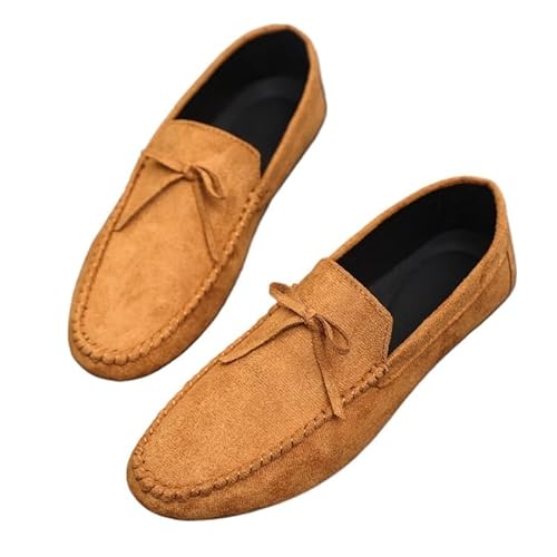 TAYGUM Herren-Loafer-Schuhe mit runder Spitze, PU-Leder, Mokassins, rutschfest, leicht, Flacher Absatz, Klassische Mode-Slip-Ons (Color : Braun, Size : 39 EU) von TAYGUM