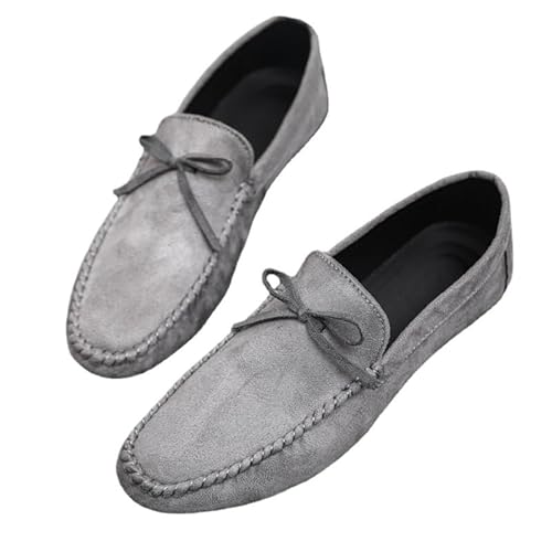 TAYGUM Herren-Loafer-Schuhe mit runder Spitze, PU-Leder, Mokassins, rutschfest, leicht, Flacher Absatz, Klassische Mode-Slip-Ons (Color : Gray, Size : 40 EU) von TAYGUM