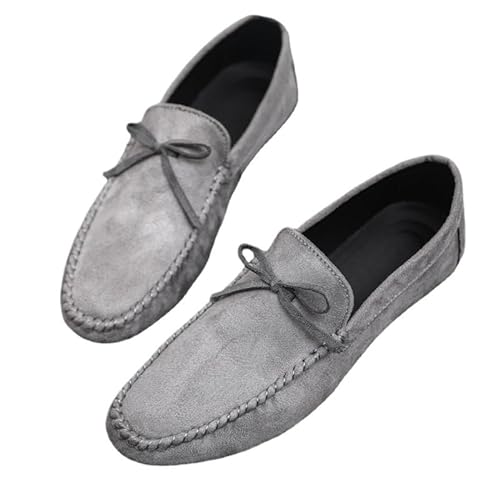 TAYGUM Herren-Loafer-Schuhe mit runder Spitze, PU-Leder, Mokassins, rutschfest, leicht, Flacher Absatz, Klassische Mode-Slip-Ons (Color : Gray, Size : 42 EU) von TAYGUM