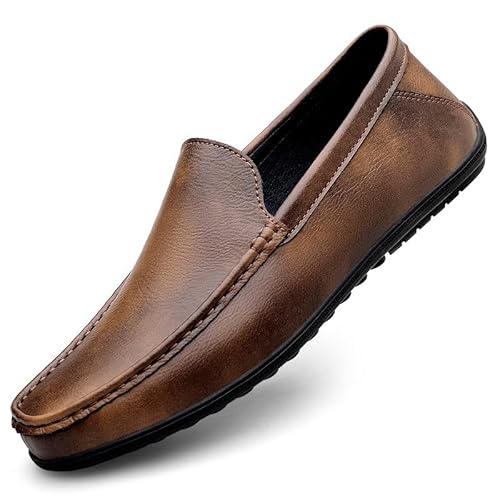 TAYGUM Herren-Loafer-Schuhe mit runder Zehenpartie, PU-Leder, bequem, Flacher Absatz, beständiger Slip-on-Schuh(Color:Braun,Size:37 EU) von TAYGUM