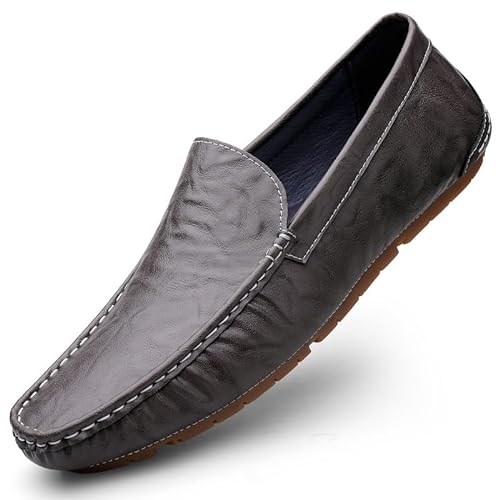 TAYGUM Herren-Loafer-Schuhe mit runder Zehenpartie, PU-Leder, bequem, leicht, rutschfest, for Hochzeiten im Freien(Color:Gray,Size:40 EU) von TAYGUM