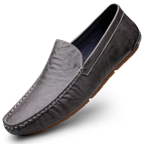 TAYGUM Herren-Loafer-Schuhe mit runder Zehenpartie, PU-Leder, bequem, leicht, rutschfest, for Hochzeiten im Freien(Color:Gray,Size:43 EU) von TAYGUM