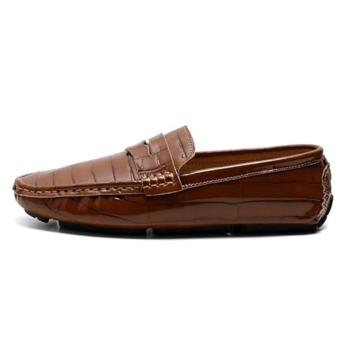 TAYGUM Herren-Loafer mit runder Spitze, kariert, veganes Leder, Penny-Loafer, leicht, widerstandsfähig, rutschfest, for den Abschlussball(Color:Braun,Size:39 EU) von TAYGUM