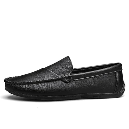 TAYGUM Herren-Loafer mit runder Zehenpartie, veganes Leder, Driving-Style-Loafer, flexibel, leicht, rutschfest, for lässige Hochzeit, Outdoor-Slipper (Color : Schwarz, Size : 42 EU) von TAYGUM
