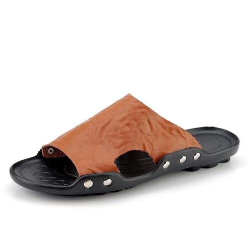 TAYGUM Herren-Slide-Sandalen, PU-Leder, einfarbig, for Hineinschlüpfen, Strandschuhe, rutschfeste Sommer-Slide-Sandale(Color:Braun,Size:38 EU) von TAYGUM