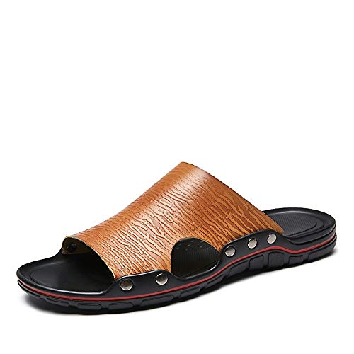 TAYGUM Herren-Slide-Sandalen mit offenem Zehenbereich, fester Riemen for den Strand, wasserabweisende Sommer-Slipper-Schuhe aus Kunstleder (Color : Braun, Size : 42 EU) von TAYGUM