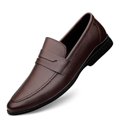 TAYGUM Herren-Slipper, runde Zehenpartie, Leder-Penny-Loafer, rutschfest, bequem, flexibel, lässig(Color:Braun,Size:40 EU) von TAYGUM