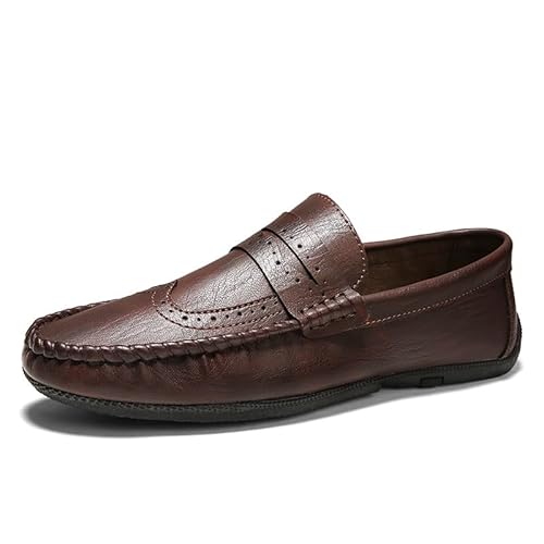 TAYGUM Herren-Slipper, runde Zehenpartie, PU-Leder, Flügelspitze, Penny-Loafer, leicht, bequem, widerstandsfähig, Party-Slipper(Color:Braun,Size:42 EU) von TAYGUM