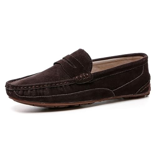 TAYGUM Herren-Slipper, runde Zehenpartie, Wildleder, Vamp-Penny-Loafer, flexibel, leicht, rutschfest, Hochzeit, Outdoor, Slip-on(Color:Braun,Size:40 EU) von TAYGUM