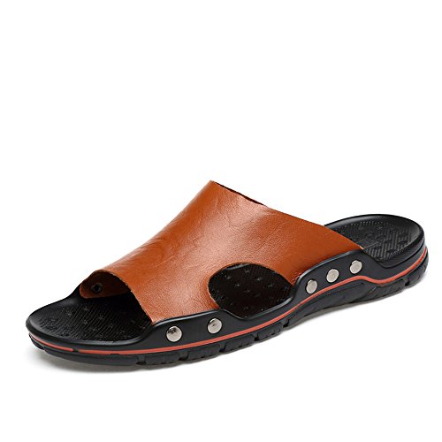 TAYGUM Herren-Slipper-Sandalen mit offenem Zehenbereich, atmungsaktiv, weich, große Größe, veganes Leder, wasserdichte Slide-Sandale(Color:Braun,Size:43 EU) von TAYGUM