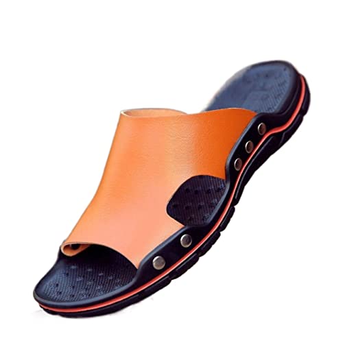 TAYGUM Herren-Slipper-Sandalen mit offenem Zehenbereich, fester Riemen, Outdoor-Strand-Leder, rutschfeste Sommer-Slipper-Schuhe (Color : Braun, Size : 43 EU) von TAYGUM