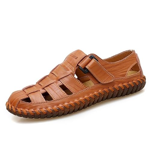 TAYGUM Klassische Sandalen for Herren, Leder, verstellbar, fester Riemen, Fischersandale, wasserdichte Wandersandalen (Color : Red Brown, Size : 43 EU) von TAYGUM