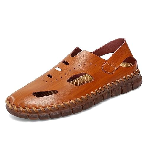 TAYGUM Lässige Sandalen for Herren, geschlossener Zehenbereich, veganes Leder, Knöchelriemen, leichte, wasserdichte Outdoor-Sandalen (Color : Braun, Size : 40 EU) von TAYGUM