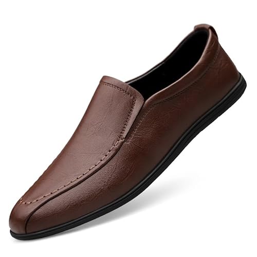 TAYGUM Loafer for Herren, Spitze Zehenpartie, einfarbig, Biker-Zehenpartie, Kunstleder, leicht, rutschfest, flexibel, lässig, for Reinschlüpfen(Color:Braun,Size:39 EU) von TAYGUM