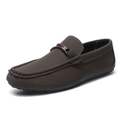 TAYGUM Loafer for Herren, quadratische Zehenpartie, Kunstleder, Schürzenkappe, Mokassins, Schuhe, flexibel, widerstandsfähig, bequemes Gehen, Slip-on (Color : Braun, Size : 44 EU) von TAYGUM