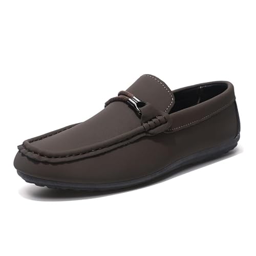 TAYGUM Loafer for Herren, quadratische Zehenpartie, Kunstleder, Schürzenkappe, Mokassins, Schuhe, flexibel, widerstandsfähig, bequemes Gehen, Slip-on (Color : Braun, Size : 45 EU) von TAYGUM