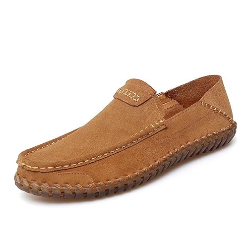 TAYGUM Loafer for Herren, runde Zehenpartie, Nubukleder-Loafer-Schuhe, bequem, leicht, rutschfest, Party-Outdoor-Slipper (Color : Braun, Size : 46 EU) von TAYGUM