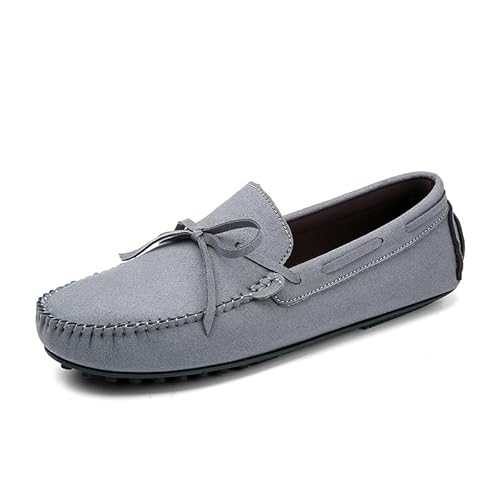 TAYGUM Loafer for Herren, runde Zehenpartie, Wildleder, Vamp-Mokassins, Fahr-Loafer, bequem, rutschfest, leicht, Hochzeit, modisch, Slip-on(Color:Gray,Size:44 EU) von TAYGUM