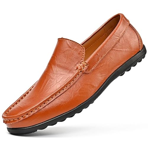 TAYGUM Loafer for Herren, runde Zehenpartie aus Kunstleder, leichte, Bequeme, rutschfeste Party-Slipper(Color:Red Brown,Size:44 EU) von TAYGUM