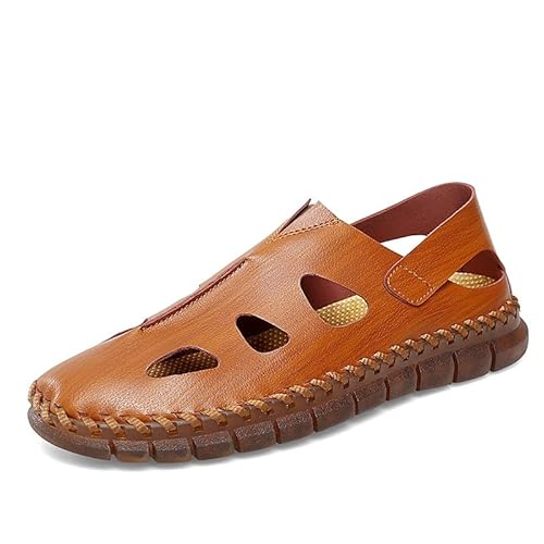 TAYGUM Modische Sandalen for Herren, ausgehöhlt, veganes Leder, sportliche Fischer-Sandale, rutschfeste Wandersandalen (Color : Braun, Size : 38 EU) von TAYGUM