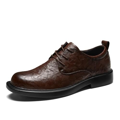 TAYGUM Oxford-Schuhe for Herren mit Schnürung, runde Zehenpartie, veganes Leder, Derby-Schuhe mit Gummisohle, niedrige Oberseite, rutschfest,(Color:Braun,Size:41 EU) von TAYGUM