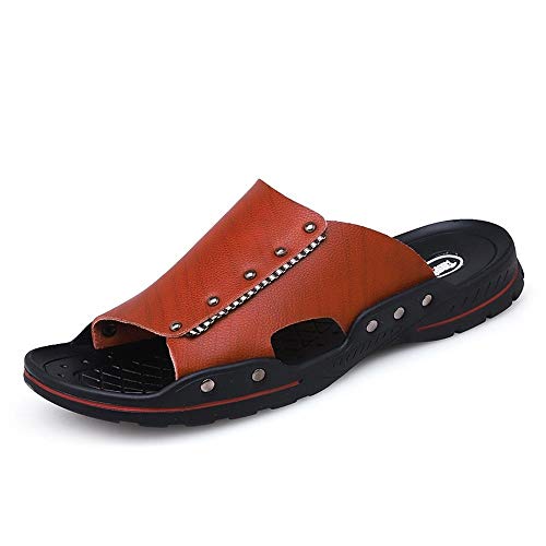 TAYGUM Slide-Sandalen for Herren, offene Zehen, Strandpantoffeln, fester Riemen, veganes Leder, rutschfeste Outdoor-Slipper-Schuhe (Color : Braun, Size : 41 EU) von TAYGUM