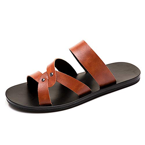 TAYGUM Slide-Sandalen for Herren, offene Zehenpartie, fester Riemen, leichte, wasserabweisende Leder-Slipper-Schuhe for den Außenbereich (Color : Braun, Size : 39 EU) von TAYGUM