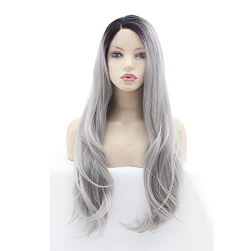 Wig For Women Long Body Wave Wigs for Women Ombre Gray With Dark Roots Pre Plucked Lace Front Wig Party Wear Charming for Daily von TAYGUM
