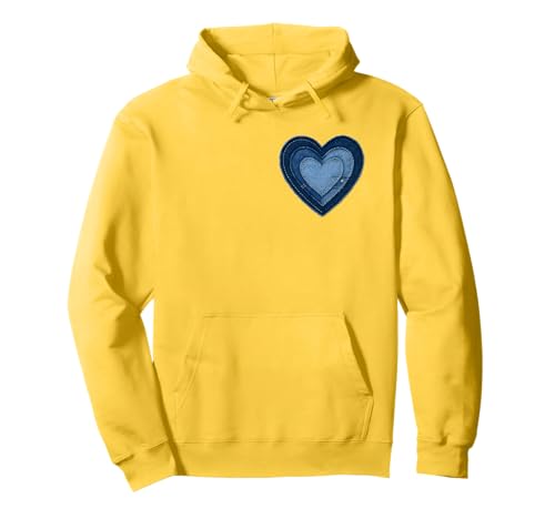 Damen Denim Patchwork Herz Grafik Pullover Hoodie von TAYMELL