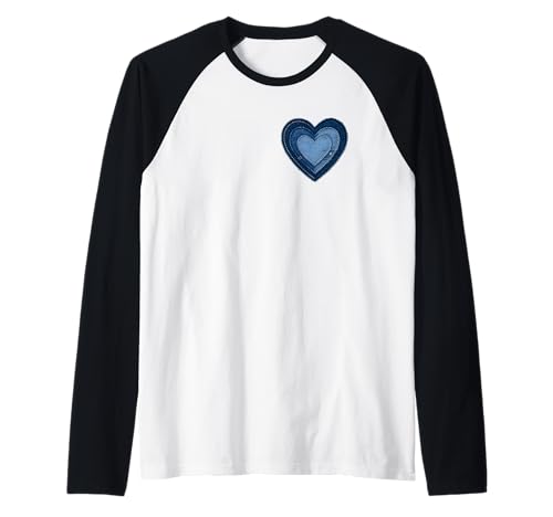 Damen Denim Patchwork Herz Grafik Raglan von TAYMELL