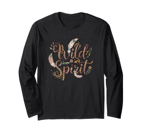 Damen Wild Spirit Boho Feder Floral Typografie Langarmshirt von TAYMELL