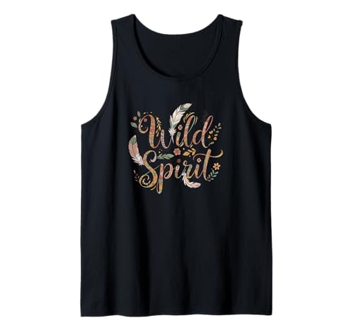 Damen Wild Spirit Boho Feder Floral Typografie Tank Top von TAYMELL