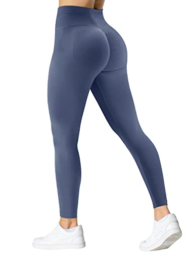 TAYOEA Damen Gym Leggings Scrunch Butt Sport Leggings Nahtlose Yogahose Hohe Taille Sporthose Blickdicht Booty Lifting Leggings Blau,S von TAYOEA