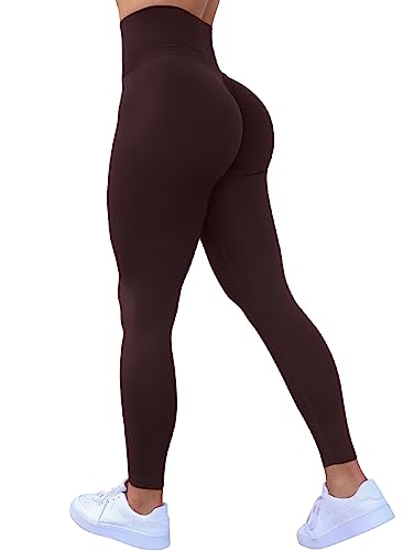 TAYOEA Damen Kompressions Sport Leggings Lange Blickdicht Seamless Fitnesshose Geraffte Hintern Heben hohe Taille Bauchkontrolle Yogahosen Lifting Sporthose Leggings BlackBerry Purple,S von TAYOEA