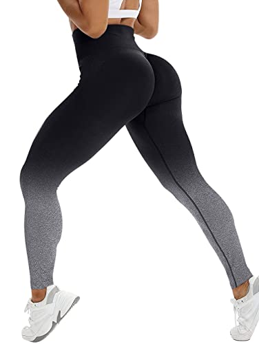 TAYOEA Damen Kompressions Sport Leggings Yoga Lange Leggings Slim Fit Fitnesshose Sporthosen Blickdicht Scrunch Butt Yogahose Nahtlos Push up Leggings Hohe Taille Fitness Joggen Gradient SchwarzgrauL von TAYOEA