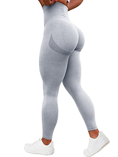 TAYOEA Damen Kompressions Sport Leggings Yoga Lange Leggings Slim Fit Fitnesshose Sporthosen Blickdicht Scrunch Butt Yogahose Nahtlos Push up Leggings Hohe Taille Übung Fitness Joggen Hellgrau,L von TAYOEA